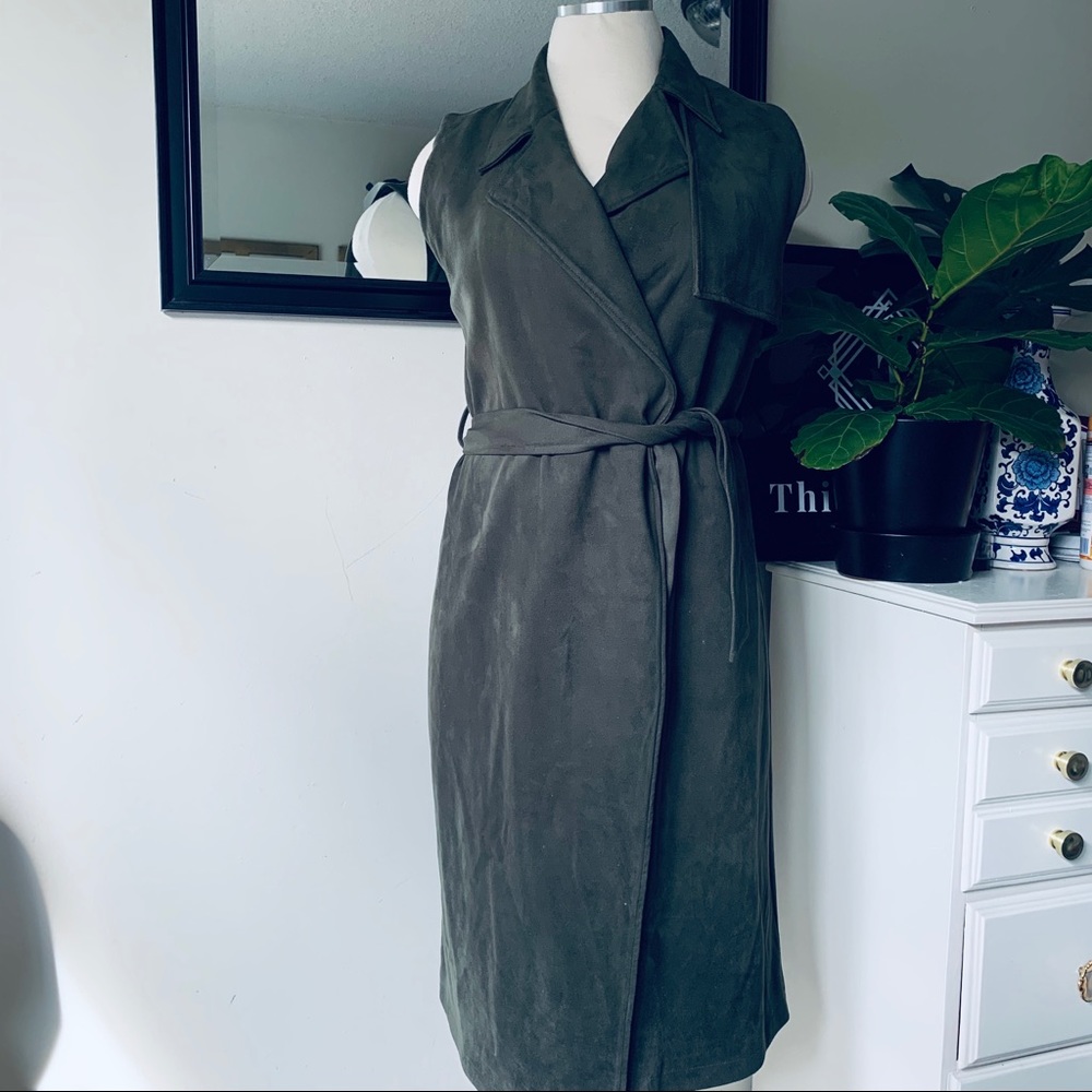 Who What Wear Olive Faux Suede Trench Vest